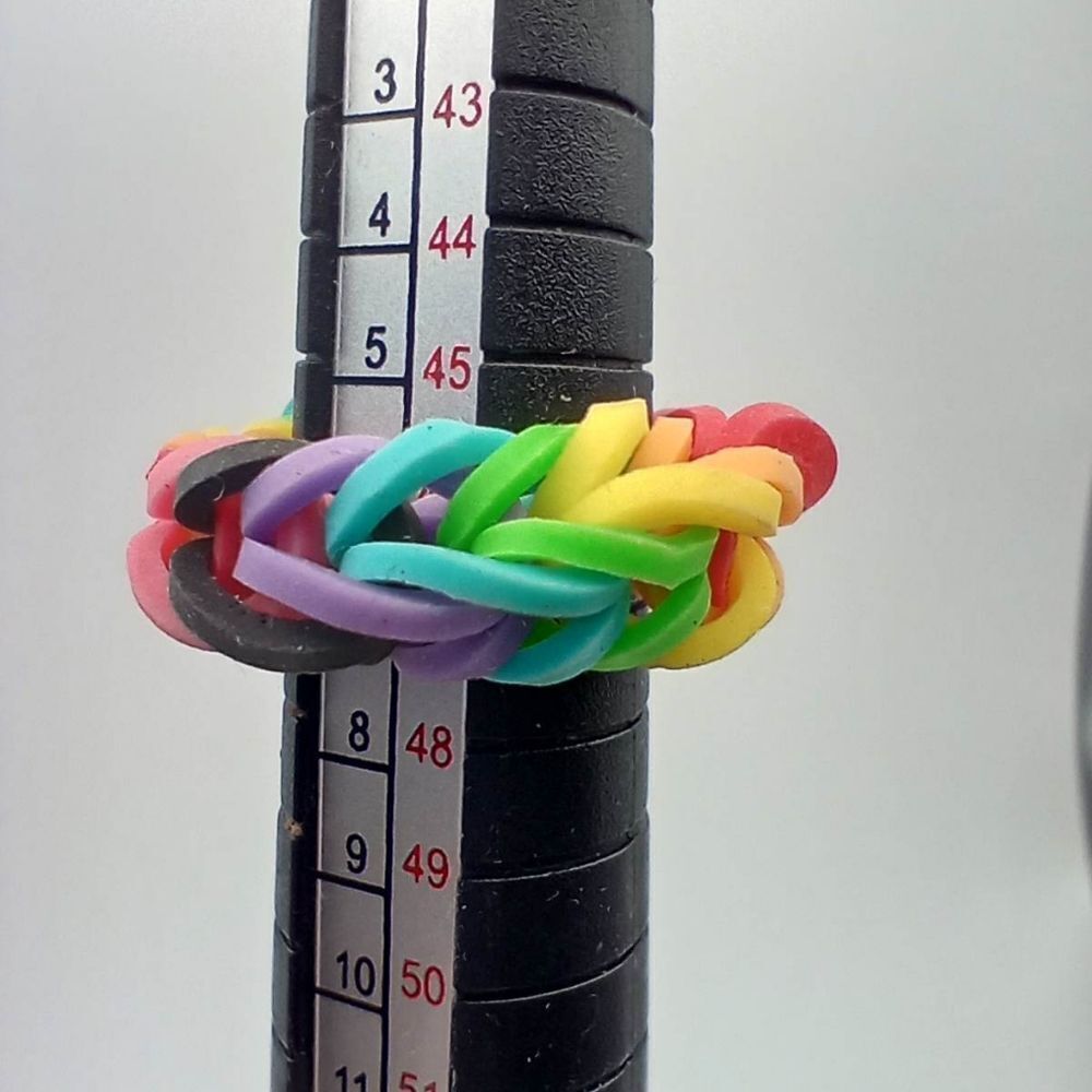 Rainbow silicone braided ring size 6